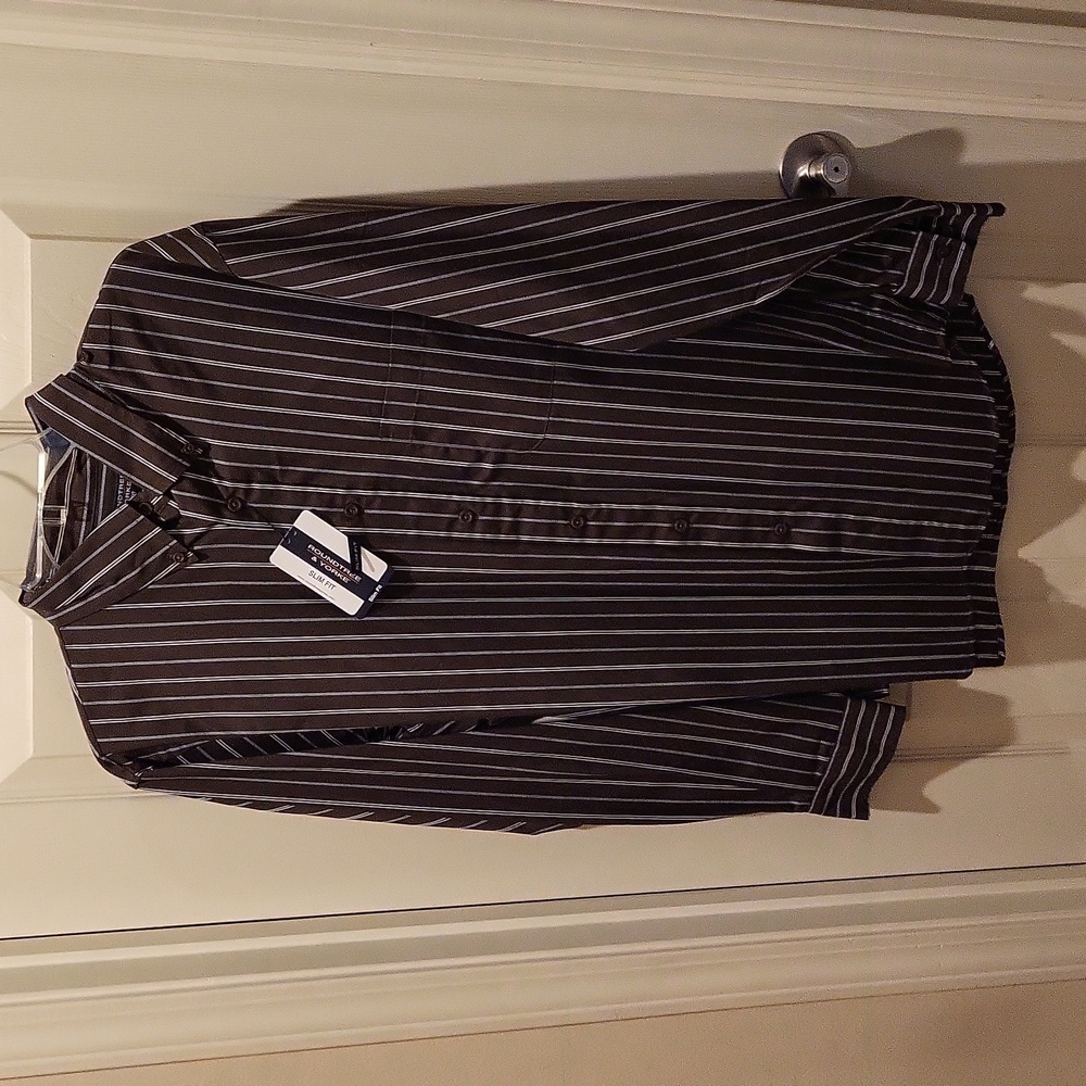 Roundtree & Yorke men's dress striped shirt, L slim fit, Brown color